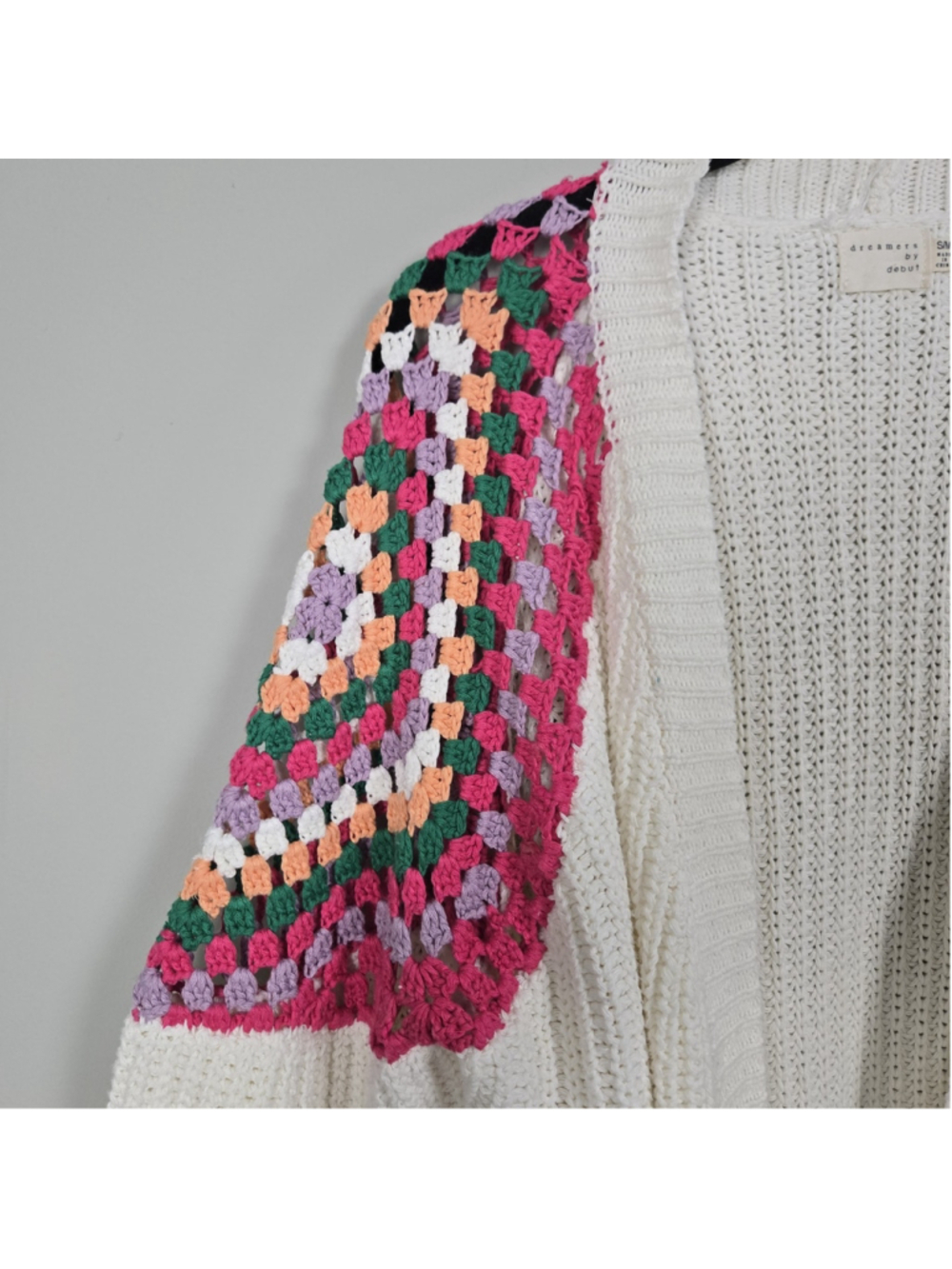 Dreamers Womens Granny Square Crochet Open Knit Cardigan S/M White Cottagecore - Picture 2 of 9